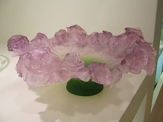 Ваза для фруктов "Roses" розово-зелёная Daum