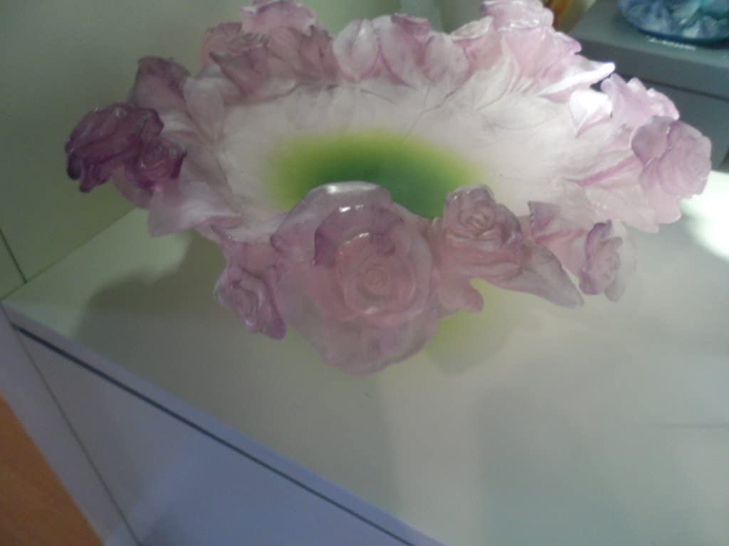 Ваза для фруктов "Roses" розово-зелёная Daum