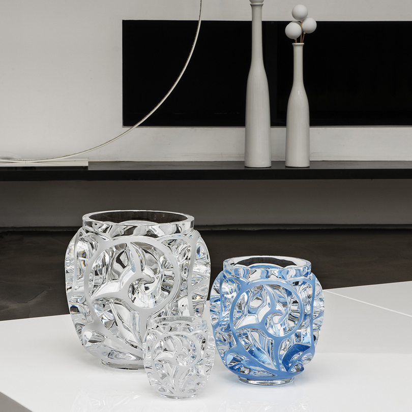 Ваза для цветов прозрачная с голубой патиной "Tourbillons" Lalique