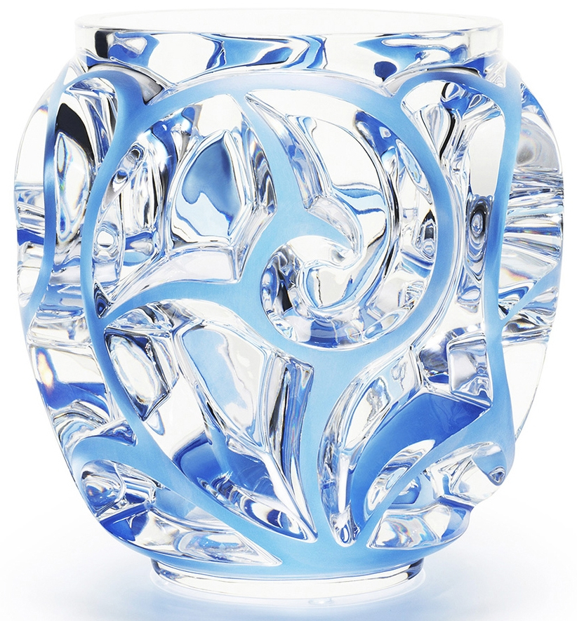 Ваза для цветов прозрачная с голубой патиной (малая) "Tourbillons" Lalique