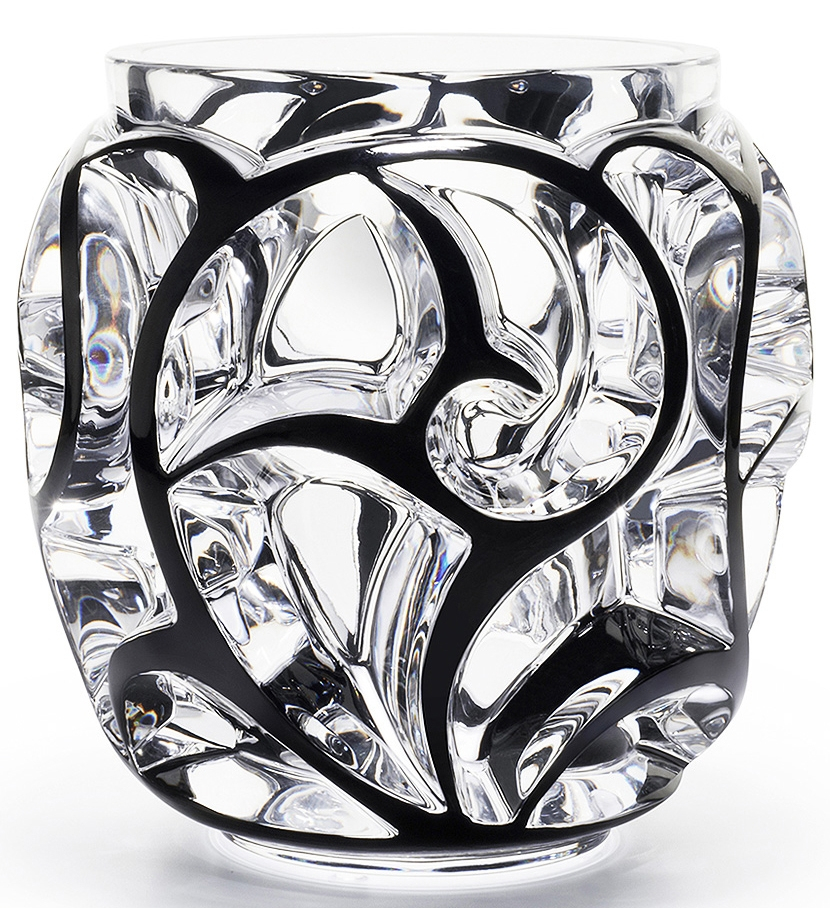 Ваза для цветов большая прозрачная с чёрной эмалью "Tourbillons" Lalique
