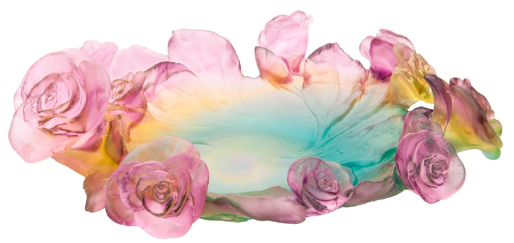 Блюдо для фруктов "Rose Passion" зелёно-розовое Daum