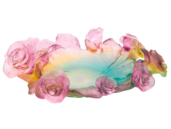 Блюдо для фруктов "Rose Passion" зелёно-розовое Daum