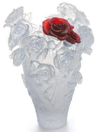 Ваза для цветов белая с красной розой "Roses" Daum