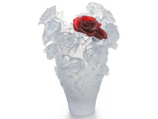 Ваза для цветов белая с красной розой "Roses" Daum