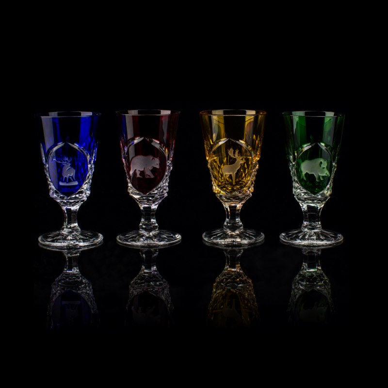 Набор из 4-х рюмок для водки на ножке "Hunt" Tsar FABERGE