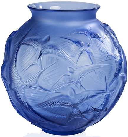 Ваза для цветов синяя "Hirondelles" Lalique