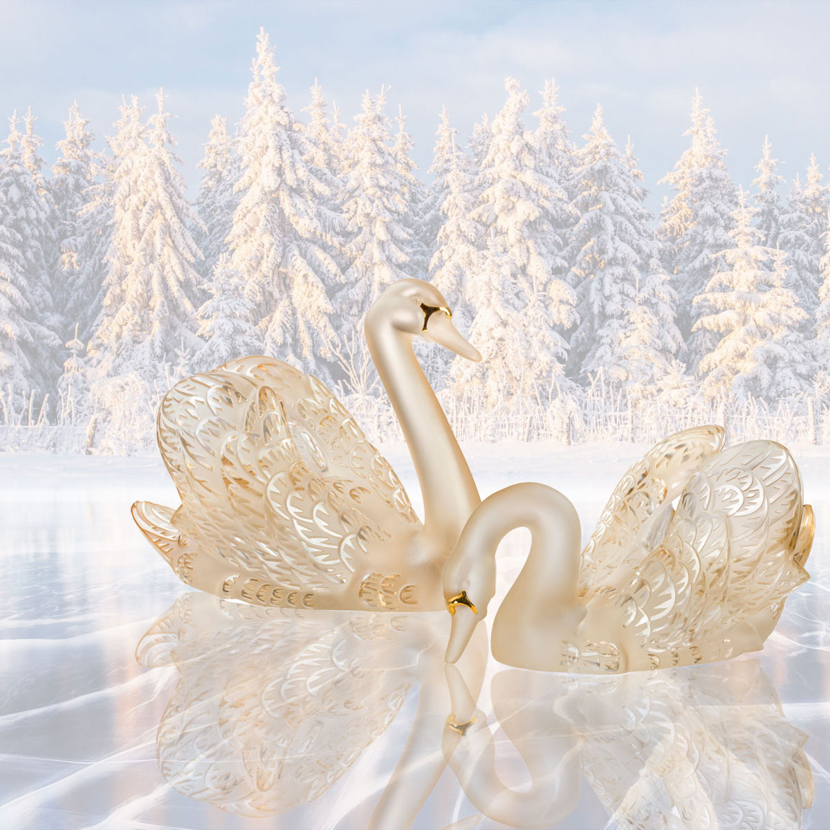 Статуэтка "Лебедь" с головой вниз золотой Lalique