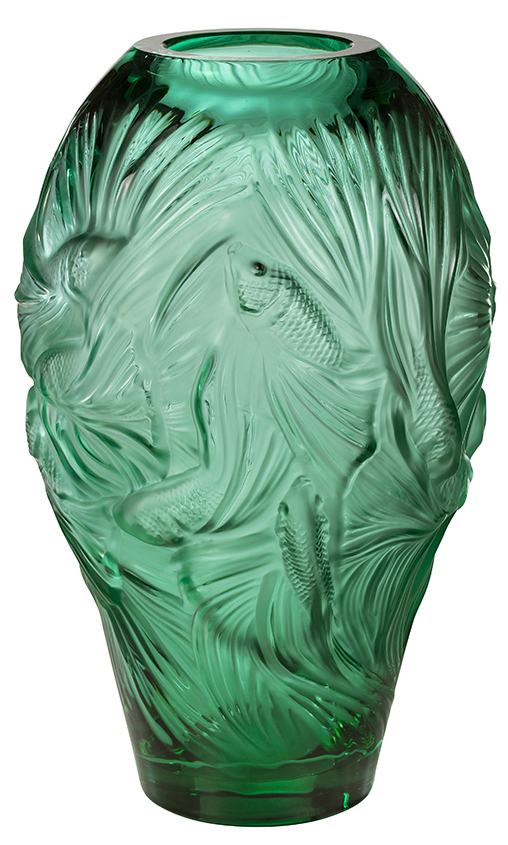 Ваза для цветов зелёная "Poissons combattants grand" Lalique