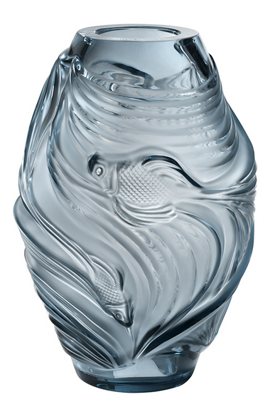 Ваза для цветов голубая "Poissons Combattants" Lalique