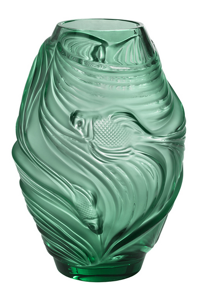 Ваза для цветов зелёная "Poissons Combattants" Lalique