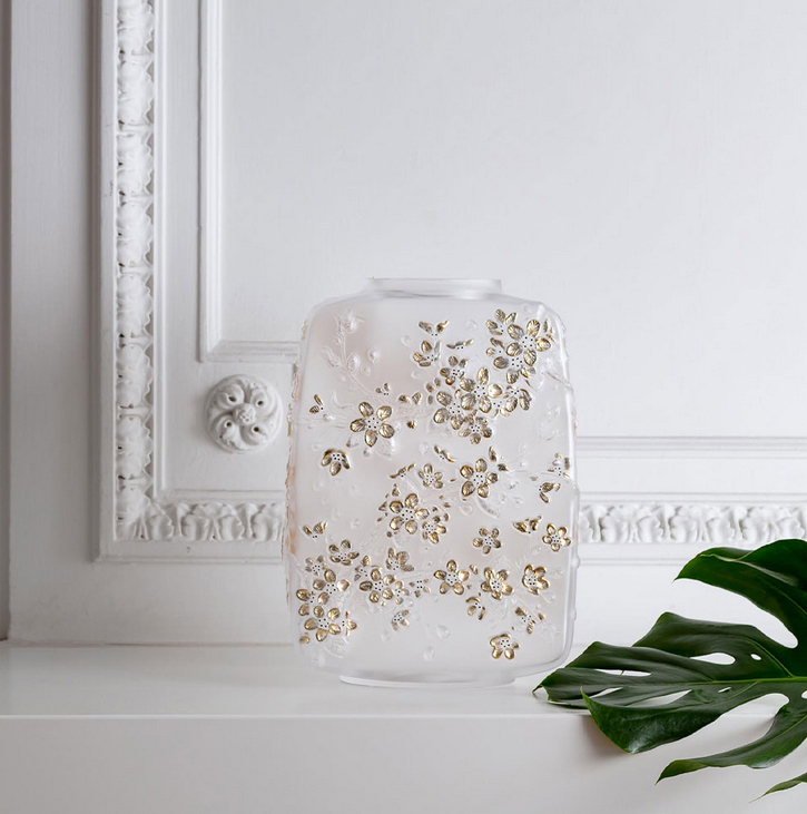 Ваза для цветов "Fleurs De Cerisier" прозрачная с золотым Lalique (Лимитированная коллекция 88 экз.)