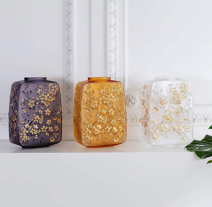 Ваза для цветов "Fleurs De Cerisier" прозрачная с золотым Lalique (Лимитированная коллекция 88 экз.)