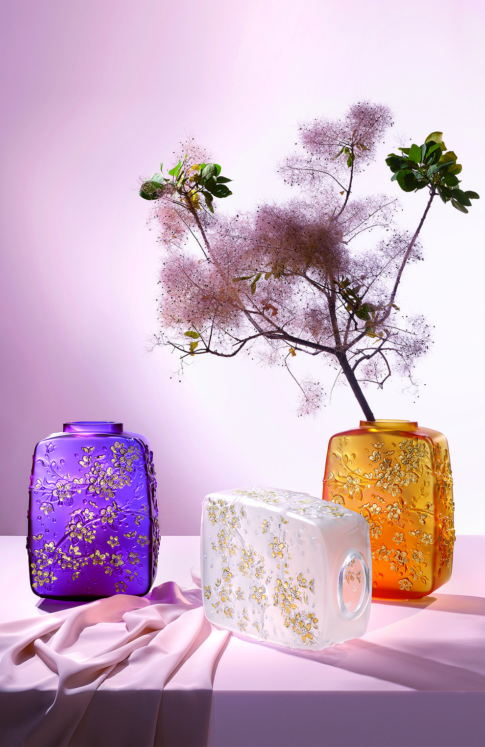 Ваза для цветов "Fleurs De Cerisier" прозрачная с золотым Lalique (Лимитированная коллекция 88 экз.)