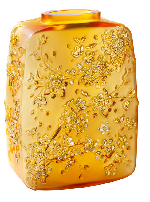 Ваза для цветов "Fleurs De Cerisier" янтарная с золотым Lalique (Лимитированная коллекция 88 экз.)