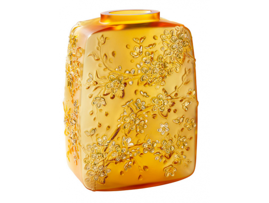 Ваза для цветов "Fleurs De Cerisier" янтарная с золотым Lalique (Лимитированная коллекция 88 экз.)