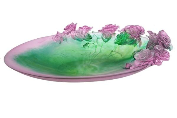Блюдо для фруктов "Rose Passion Magnum" зелено-розовое Daum (Лимитированная серия 50 экз.)
