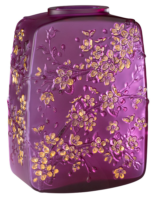 Ваза для цветов "Fleurs De Cerisier" фуксия с золотым Lalique (Лимитированная коллекция 88 экз.)