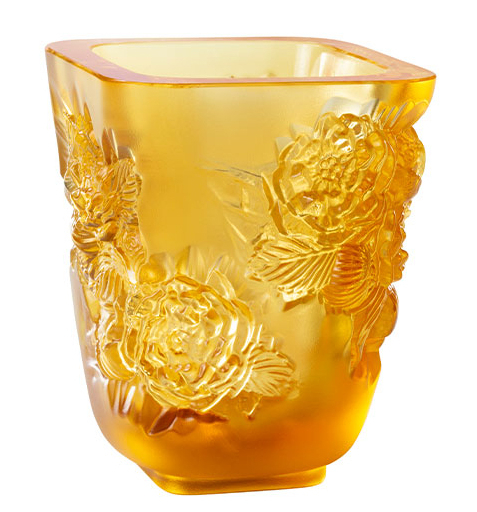 Ваза для цветов "Pivoines" янтарная Lalique
